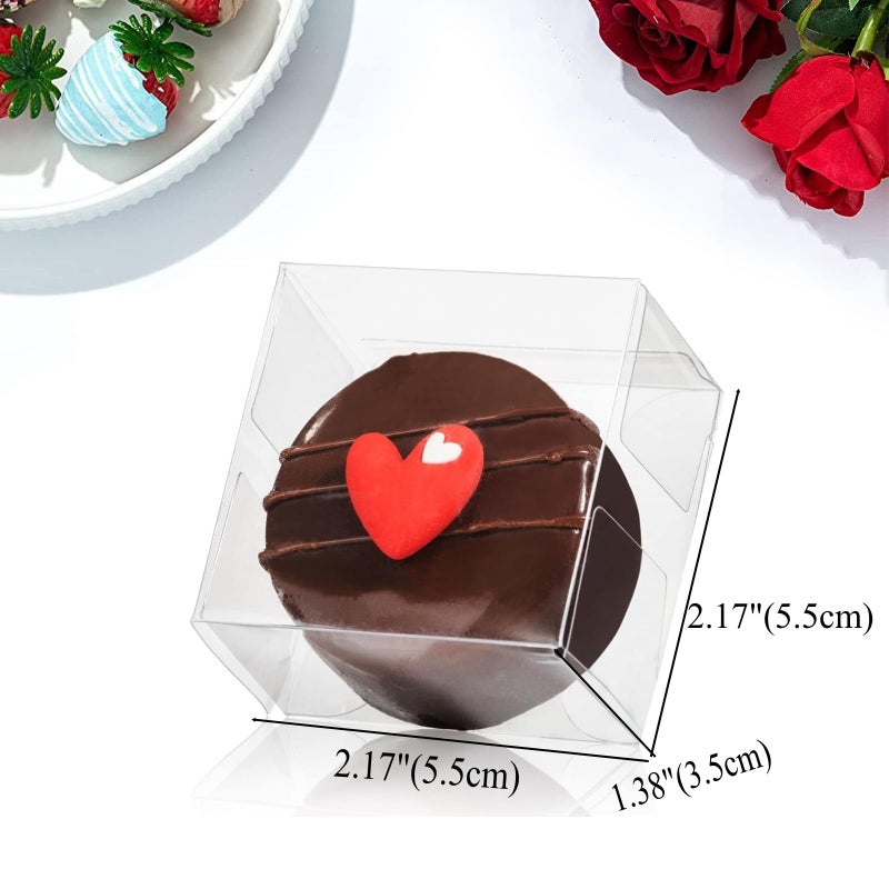 RomanticBaking 100pcs 2.17" Ã— 2.17" Ã— 1.38" Inch Chocolate Covered Mini Cookies Boxes Strawberry Macaron Boxes Clear Bakery Boxes for Gumballs, Pretzel,Browine,Malt Balls,Wedding Favors Party Boxes - Image 2